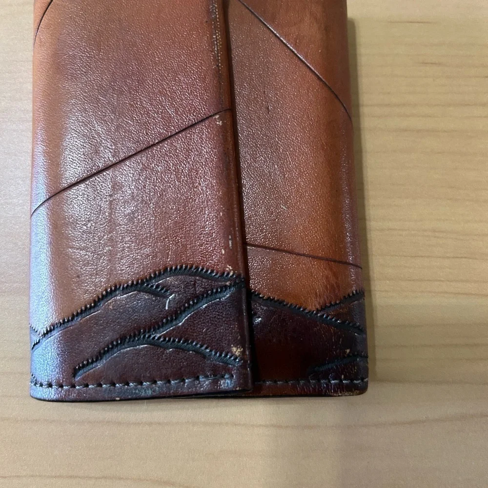 Handcrafted Leather Weather Wallet with Sun and Birds Design